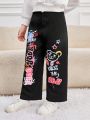 SHEIN Kids HYPEME Young Girl Letter & Cartoon Graphic Pants