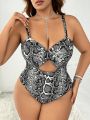 SHEIN Swim BAE Plus Size Hollow Out One-Piece Swimsuit With Snake Print, Twist Detail