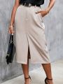 SHEIN Frenchy Plus Size Women'sHigh Waist Slant Pocket Split Hem Skirt