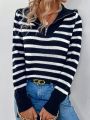 Women's Striped Lapel Sweater