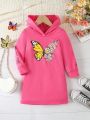 Young Girl Butterfly & Floral Print Hooded Dress