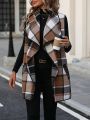 Plaid Print Waterfall Collar Vest Coat