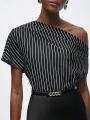 SHEIN BIZwear Ladies' Vertical Striped Off-Shoulder Top