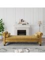 82 Inch End of Bed Bench with 2 Pillows Rolled Armed Ottoman Bench Velvet Bench Button Tufted Sofa Bench Upholstered Bench for Entryway, Living Room and Window