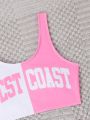 Fashionable Teenage Girls' Color Block Letter Printed Sporty Bikini Set