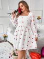 SHEIN Qutie Plus Size Heart Print Ruffle Sleeve Dress