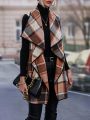 Women's Plaid Waterfall Lapel Sleeveless Vest Jacket