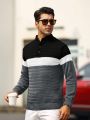 Men'S Color Block Polo Collar Sweater