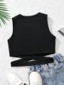 Tween Girls' Casual Simple Heart Pattern Sleeveless Vest Top Suitable For Summer