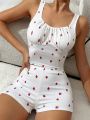 Women's Strawberry Print Camisole And Shorts Pajama Set