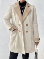 SHEIN Frenchy Faux Shearling Lined Double Breasted Coat