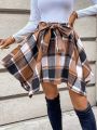 SHEIN LUNE Women's Irregular Hem Plaid Midi Skirt