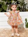 SHEIN Baby Girl Casual Cute Full Printed Dress With Ruffle Hem Design