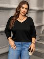 Plus Size V-neck Long Sleeve T-shirt