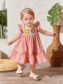 SHEIN Baby Girl's Casual Ruffle Hem Sleeveless Dress With Shoulder Straps