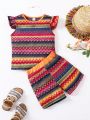 SHEIN Kids SUNSHNE Young Girls' Color Block Knitwear Set