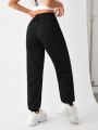 SHEIN Daily&Casual Women's Elastic Waist Joggers With Slanted Hem