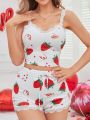 Women's Strawberry Print Pajama Set