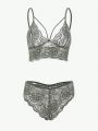 Floral Lace Scallop Trim Lingerie Set