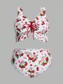 SHEIN Swim Mod Plus Size Women'S Cherry Print Bikini 3pcs Set