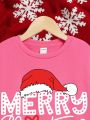 Girls' Leisure Christmas Pattern Long Sleeve Round Neck Sweatshirt Suitable For Autumn And Winter