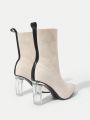 SHEIN BIZwear Geometric Pattern Pointed Toe Chunky Heel Women Mid-Calf Boots