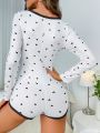 Heart Print Jumpsuit Pajamas