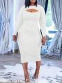 Plus Size Solid Color Bodycon Hollow Out Dress