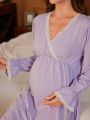 Maternity Lace Wrap Collar Nightgown