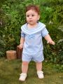 Baby Boy Striped Sailor Collar Bow Front Top & Shorts