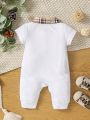 Simple Baby Boy Jumpsuit With Collar, Half Open Buttons, Loose Fit, Cute Style For Daily Wear In Spring And Summer