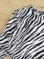 Women's Zebra Print Long Sleeve Swimwear Set With Lace-up Design