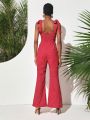 Christian Allana Eyelet Bustier Jumpsuit With Bow Straps