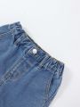 Little Girls' Trendy & Streetwear Style Sporty & Casual Straight Leg Jeans With Large Pockets