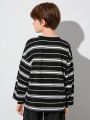 SHEIN Kids KDOMO Boys' Striped Loose Fit Knit Pullover Tee With Crew Neckline