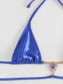 SHEIN Swim Y2GLAM Solid Color Triangle Bikini Set With Halter Neck Strap