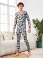 SHEIN Teenage Boys' Casual & Comfortable Gamepad Patterned Long Sleeve Pyjamas Set With Long Pants