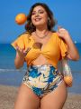 SHEIN Swim Vcay Plus Size Women's One-Piece Swimsuit With Twist Knot Butterfly Sleeves