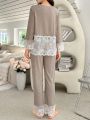 Maternity Lace Splicing Long Sleeve Pajama Set