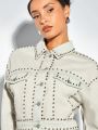 SHEIN BAE Stud Denim Crop Jacket