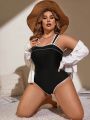 SHEIN Swim Chicsea Plus Size Women'S Color Block Wide Strap One Piece Swimsuit