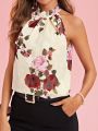 SHEIN Clasi Women'S Floral Print Halter Neck Tank Top