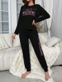 Ladies' Long Sleeve Pajama Set With Letter Pattern