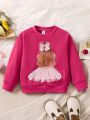 1pc Sweet Style Mesh Fabric 3d Decorated Sweatshirt For Toddler Girls' Autumn And Winter