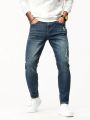 Men Ripped Frayed Bleach Wash Jeans