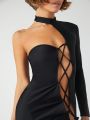 Andante USA Lace Up Front Cut Out Split Thigh Dress