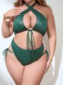 SHEIN Swim SXY Plus Size Solid Color Two-Piece Swimsuit Set