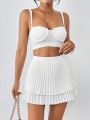 SHEIN Essnce Two Layer Hem Pleated Skort