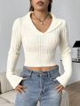 Women's Lapel Tight White Sweater