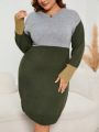 SHEIN LUNE Plus Colorblock Drop Shoulder Sweater Dress